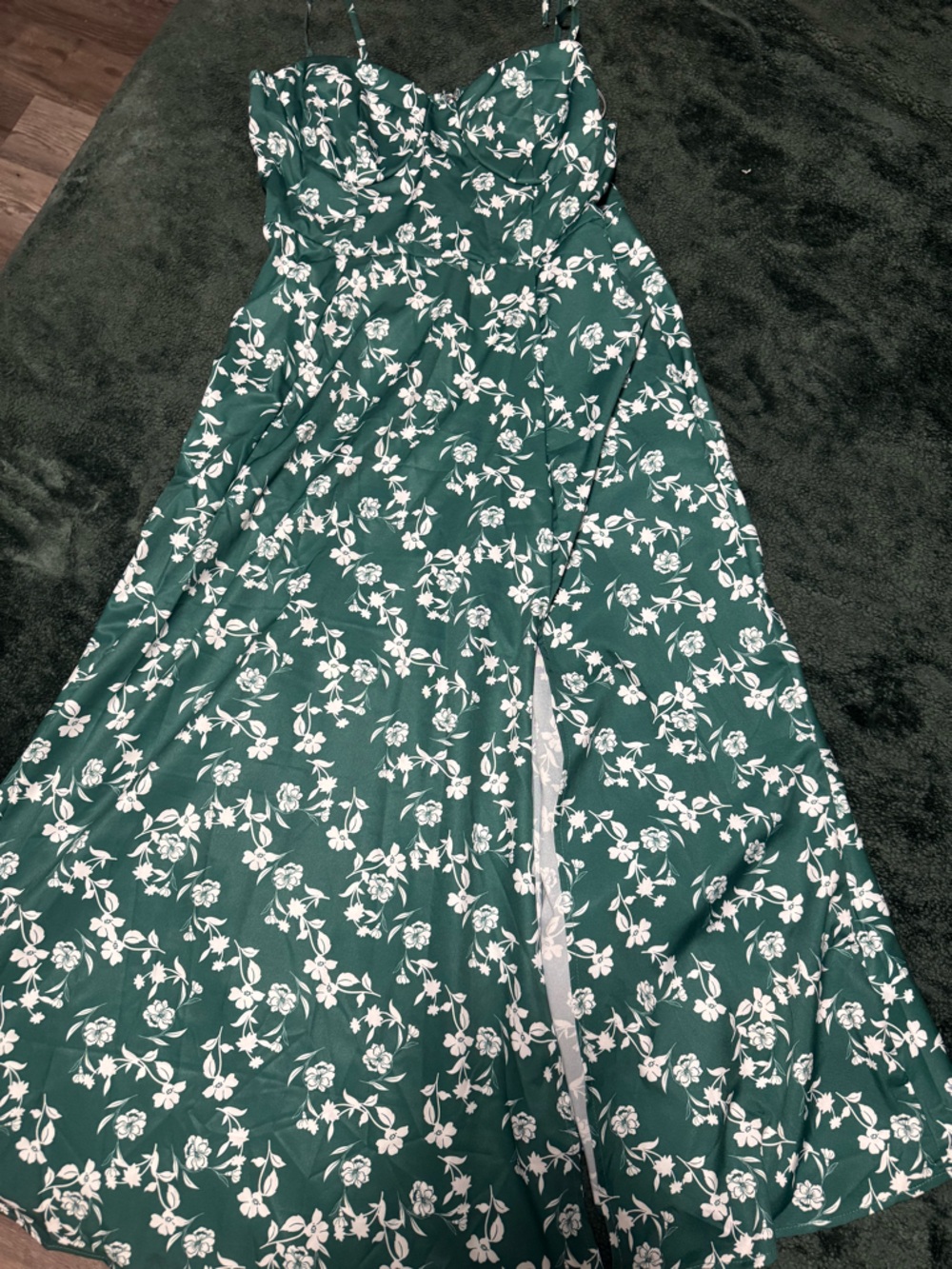 Green Floral midi/Maxi Dress with White Blossoms
